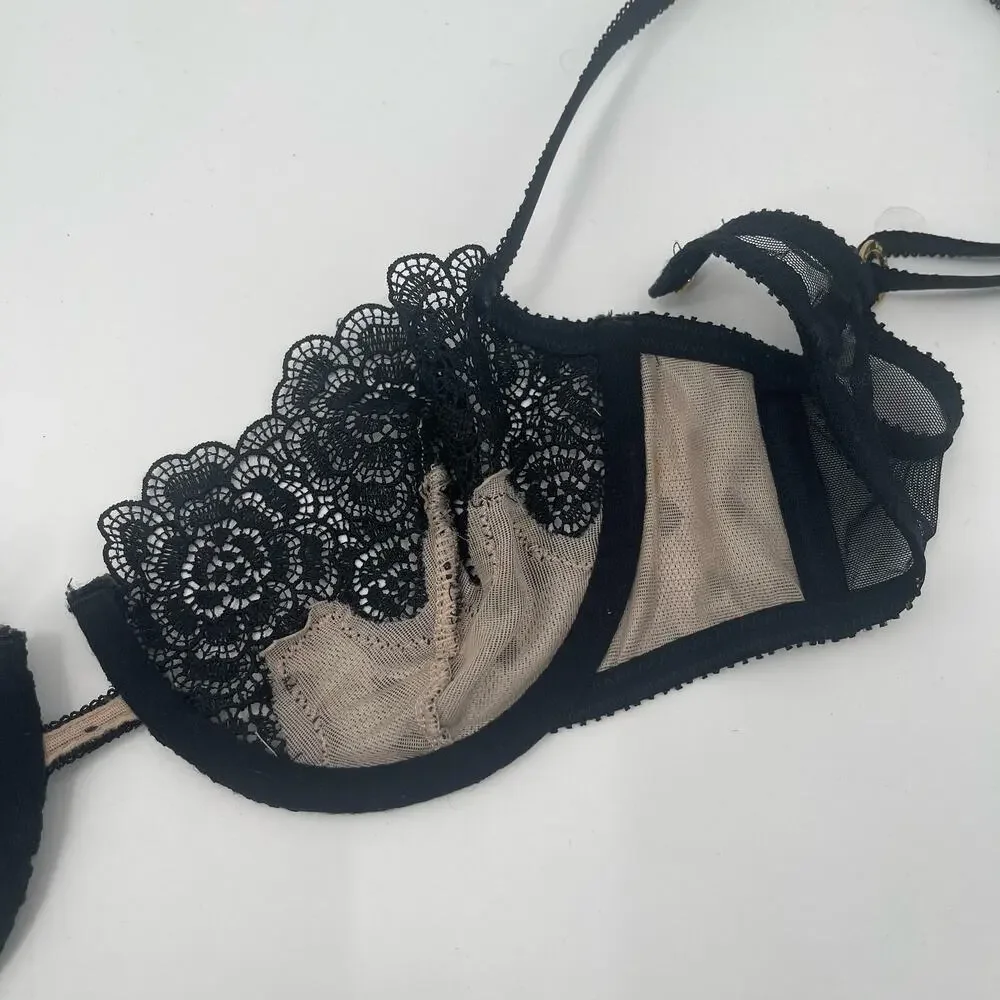VICTORIA'S SECRET Bra Size 34B Very Sexy Y2K 2000s Balconet Lace Mesh Lingerie